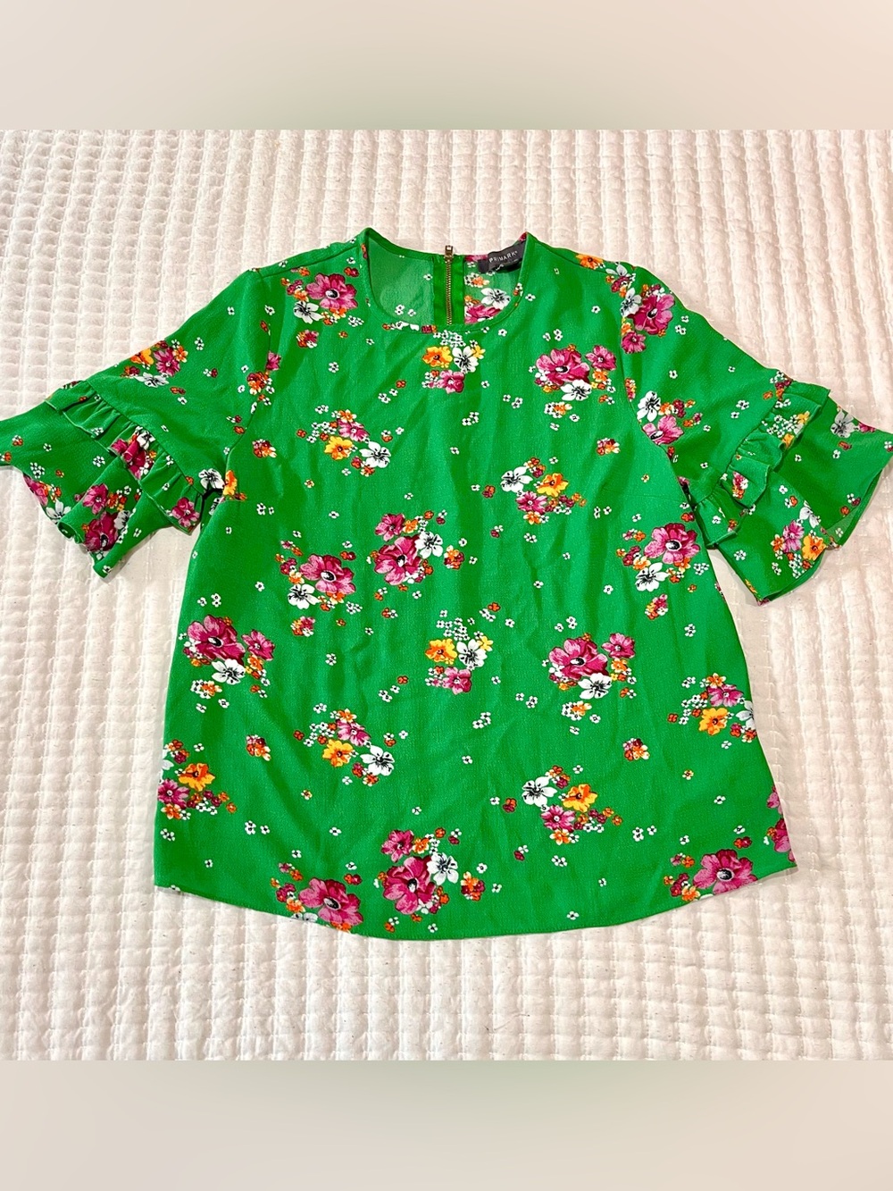 Primark Green Floral Ruffle Sleeve Blouse